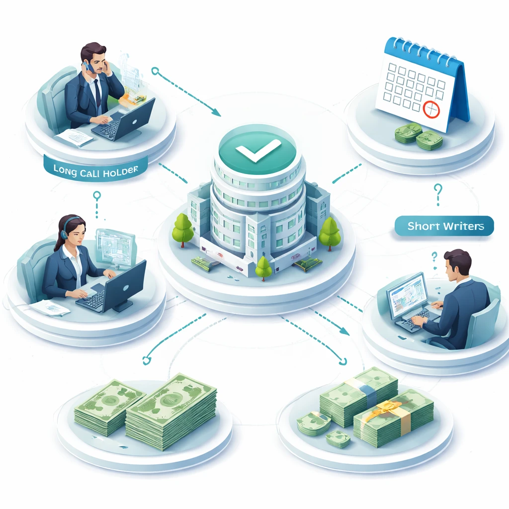 Conceptual visualization of the options exercise and assignment process with a clearinghouse routing obligations between buyer and seller
