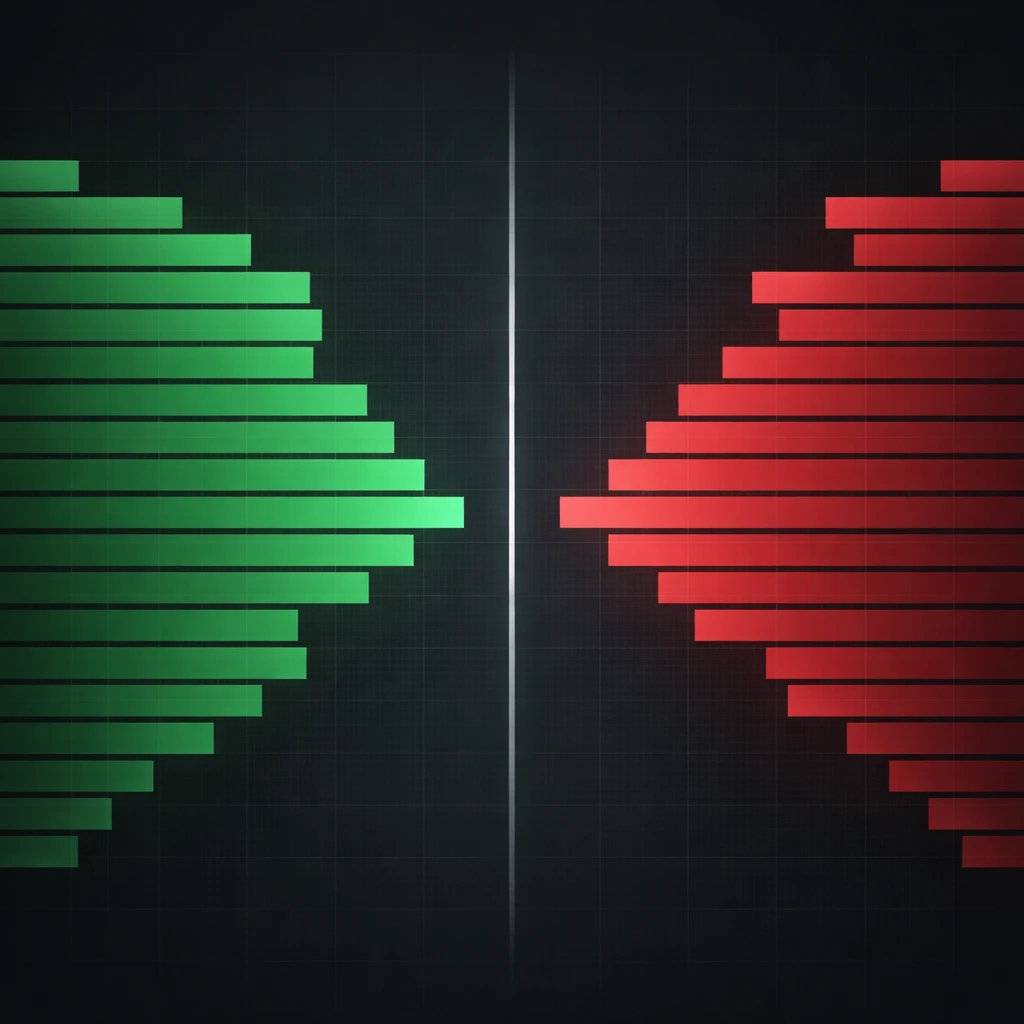 Visualization of a trading order book showing green bids, red asks, and the gap representing the bid-ask spread.