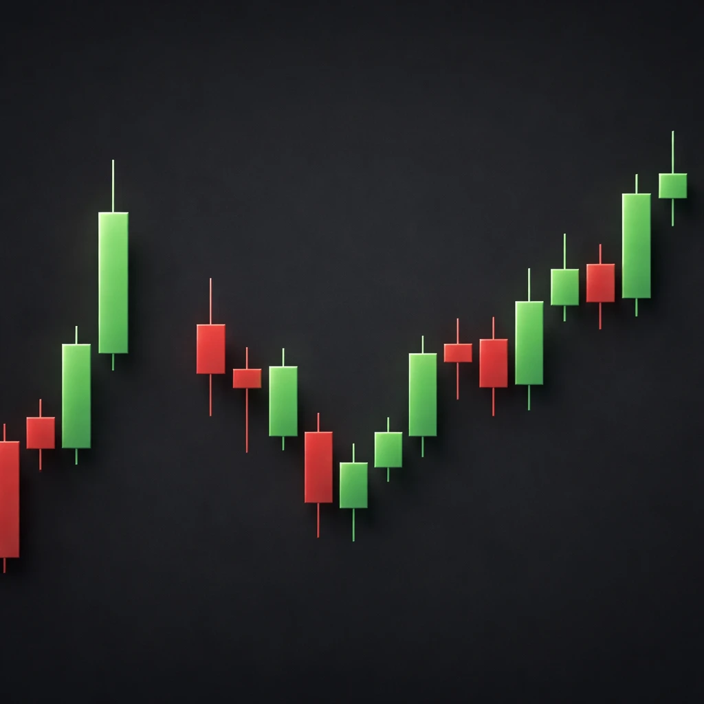 Chart with green bullish and red bearish candlesticks showing bodies and wicks of varied lengths