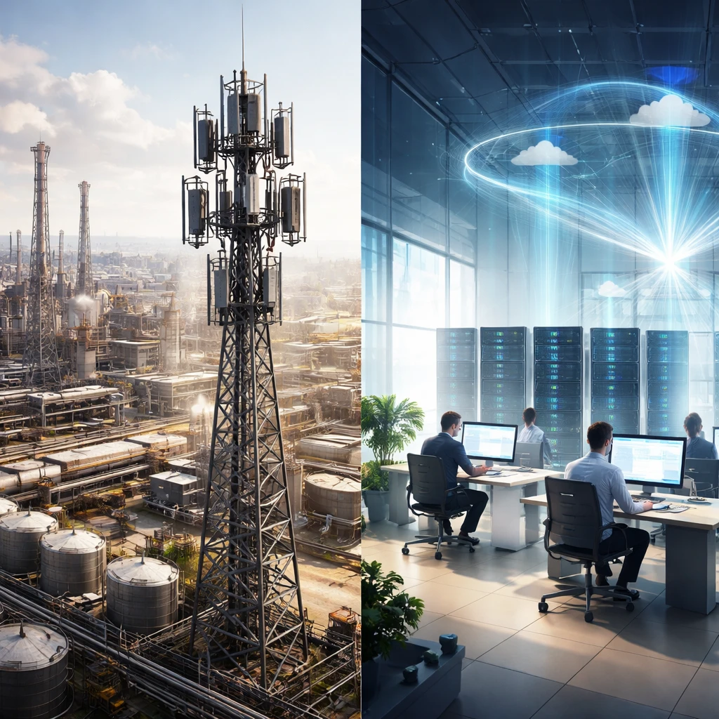 Contrasting images of a capital-intensive industrial facility and a low-capital software environment, highlighting differences in asset requirements.