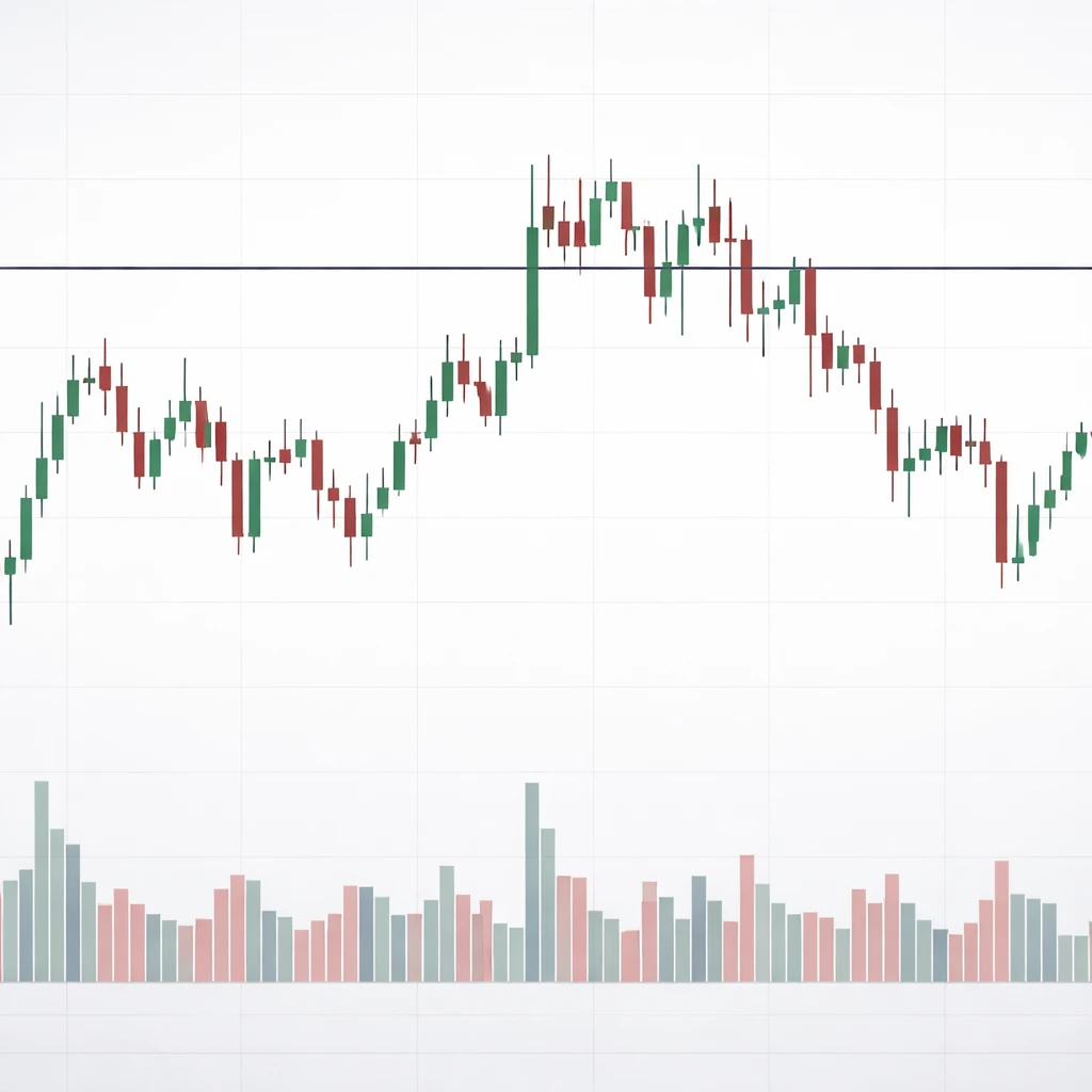 Candlestick chart depicting a brief move above resistance that fails and returns to the prior range, with volume rising during the reversal.