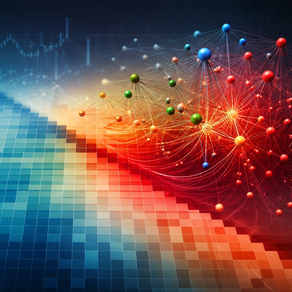 Correlation heatmap and network graph illustrating hidden links across asset classes
