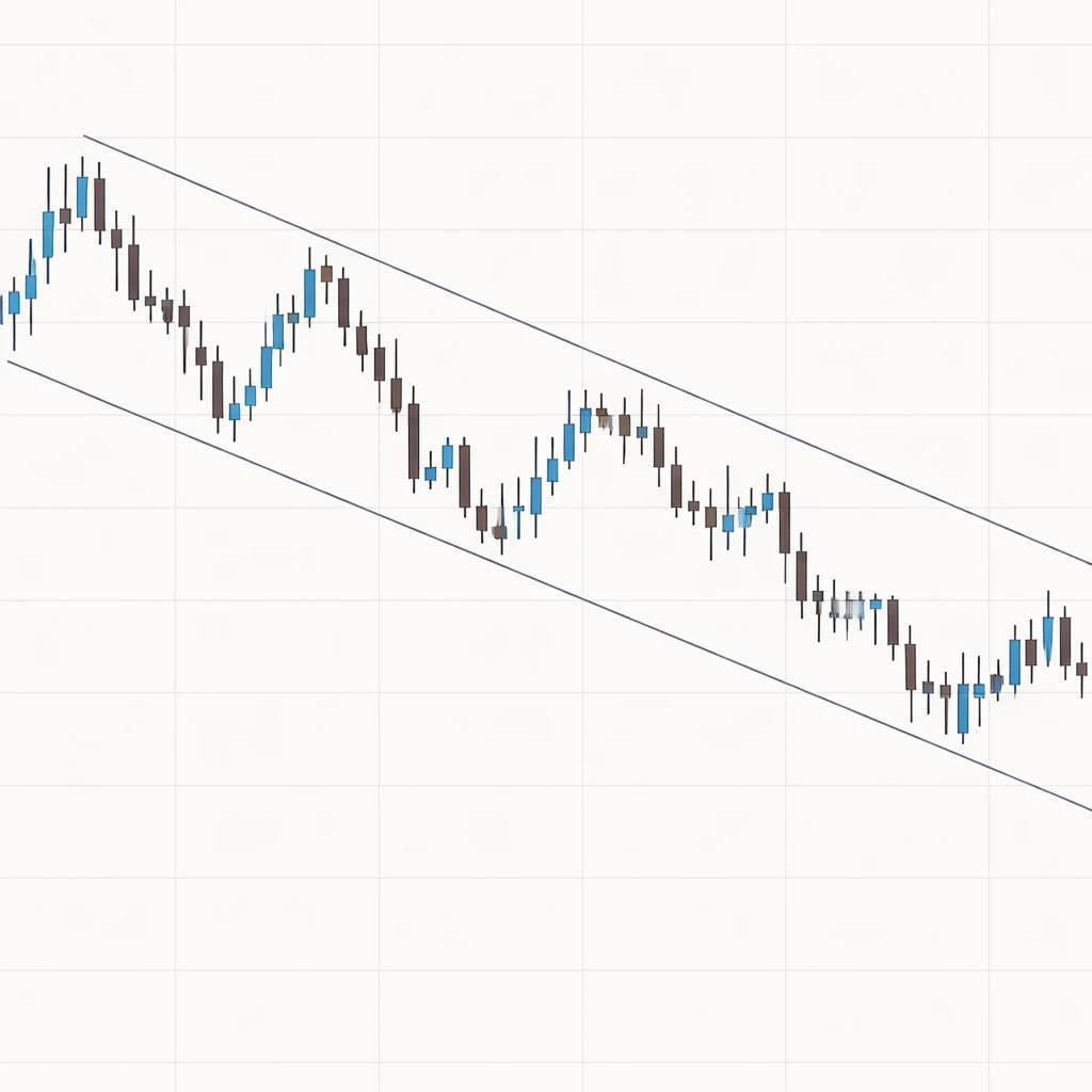 Candlestick chart illustrating a series of lower highs and lower lows within a descending channel.