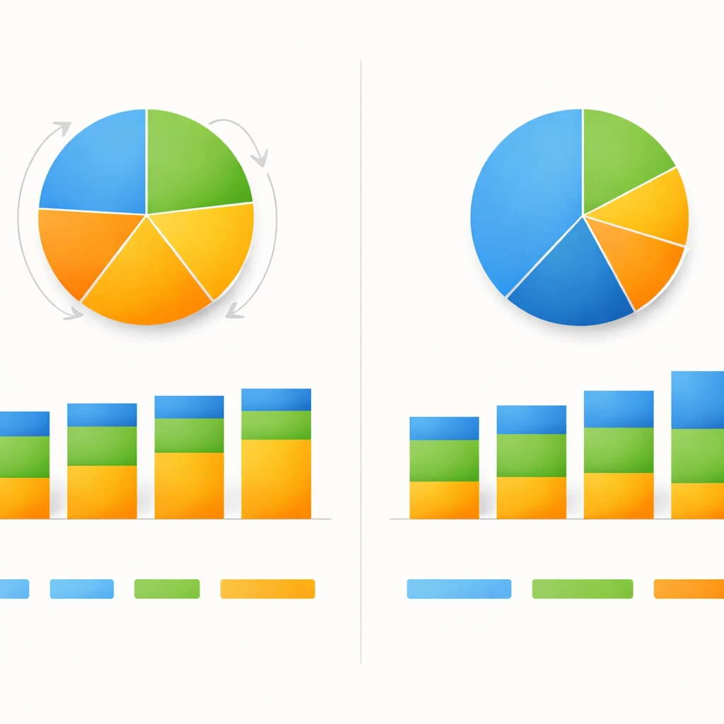 Side-by-side illustration showing a portfolio that is rebalanced versus one that lets winners run, with allocation slices changing over time.