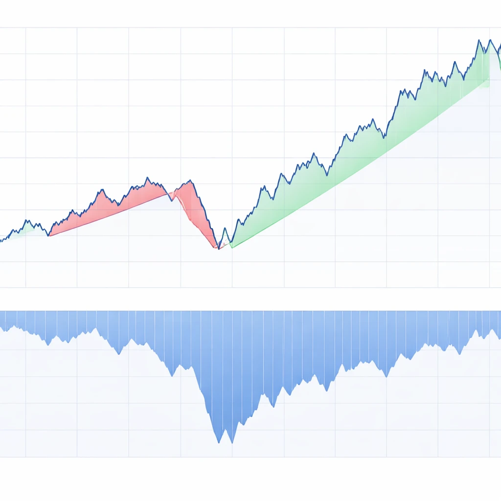 Equity curve showing a highlighted drawdown and the subsequent recovery to a new high