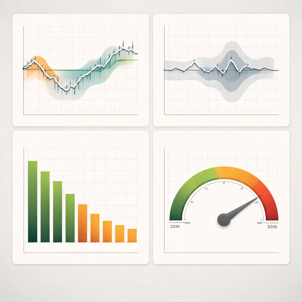 Multi-panel visualization of a mean-reverting price series, standardized spread, volatility-scaled position sizes, and portfolio exposure caps.