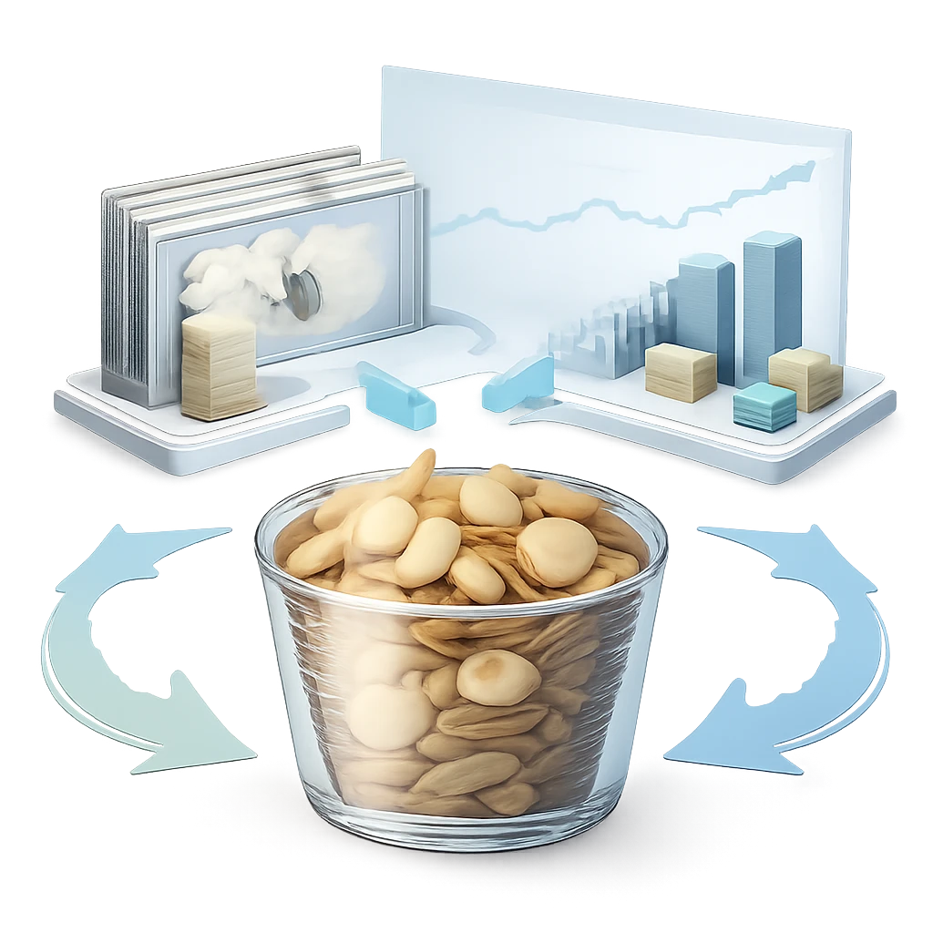 Illustration of a diversified portfolio with a highlighted cash reserve used as a liquidity buffer and rebalancing source.