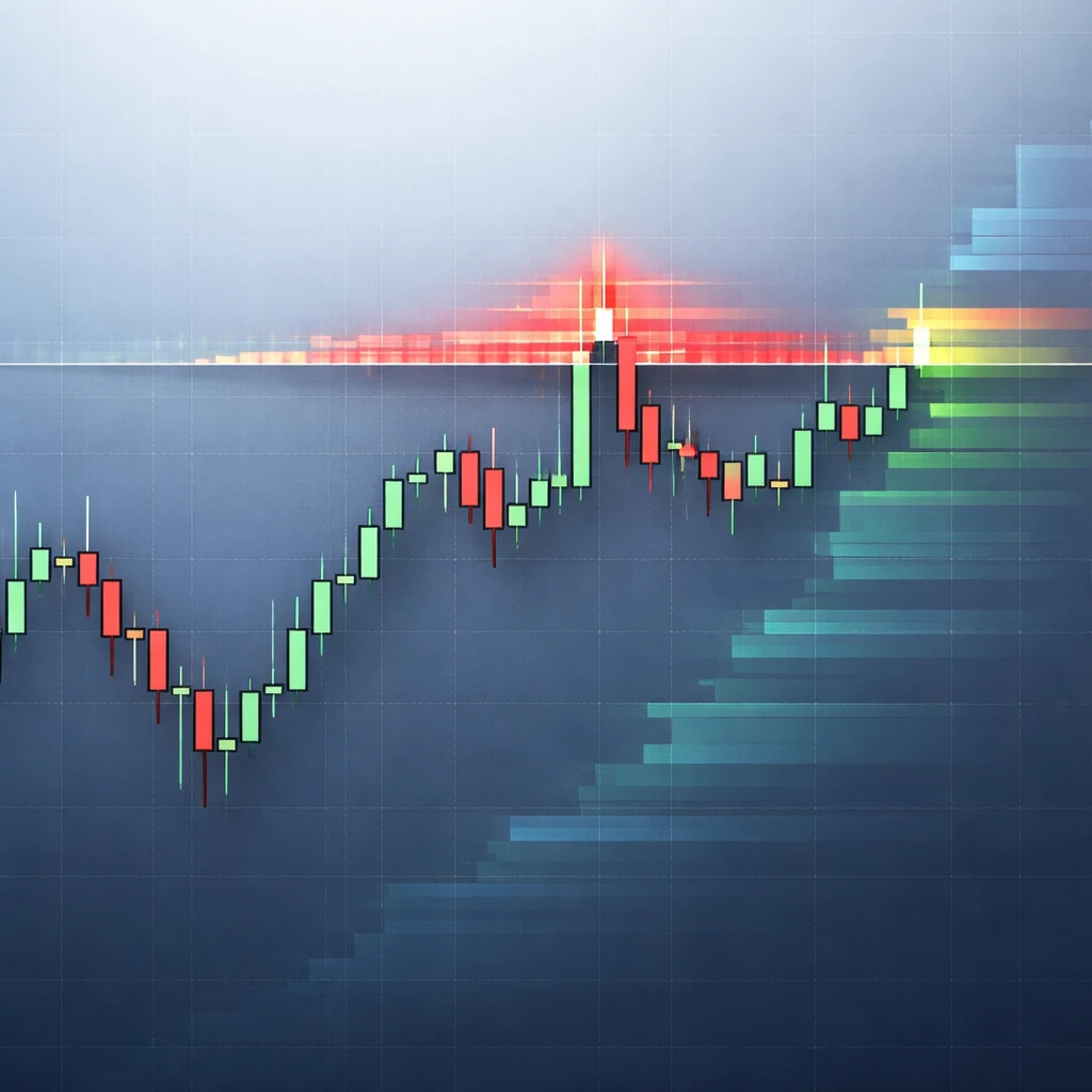 Candlestick chart with a sharp wick piercing a prior swing high, showing a stop hunt near clustered liquidity.