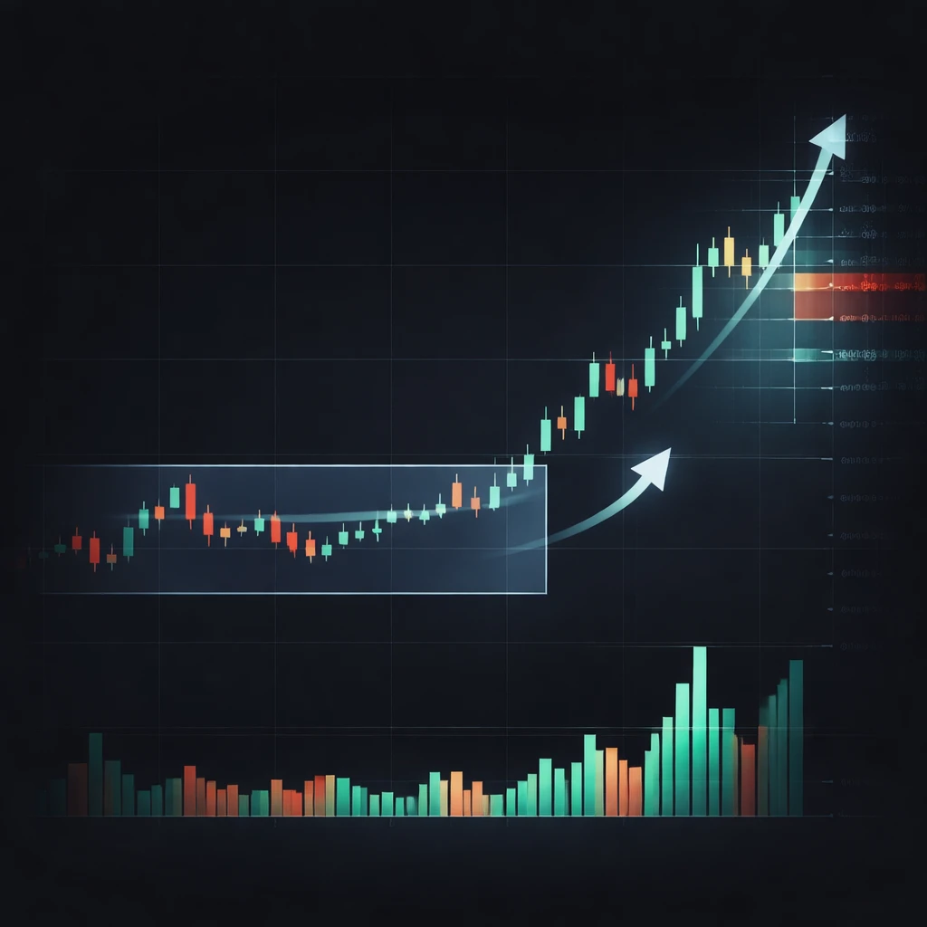 Price chart showing a tight consolidation followed by a strong breakout with increased volume and thinner liquidity near the range edge.