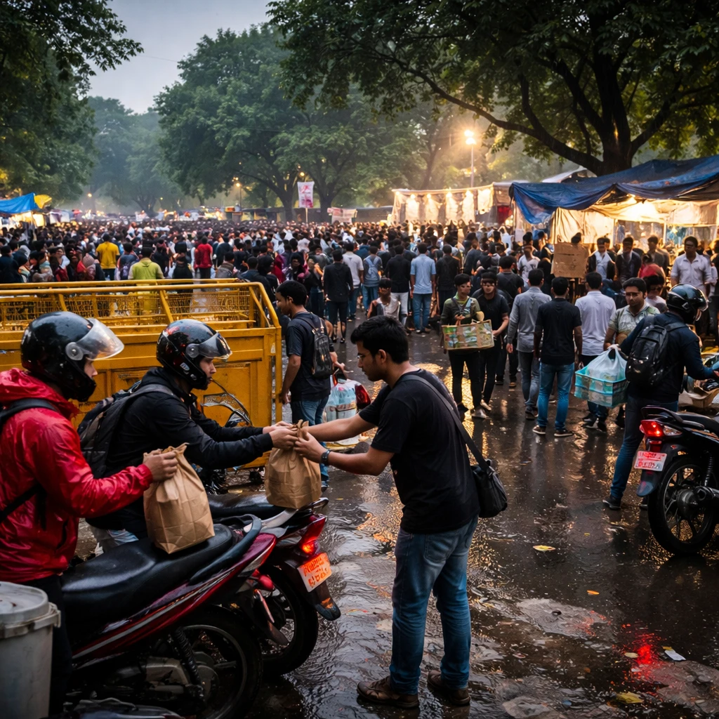Food, volunteers and a hunger strike keep Delhi protest alive as youth press demands