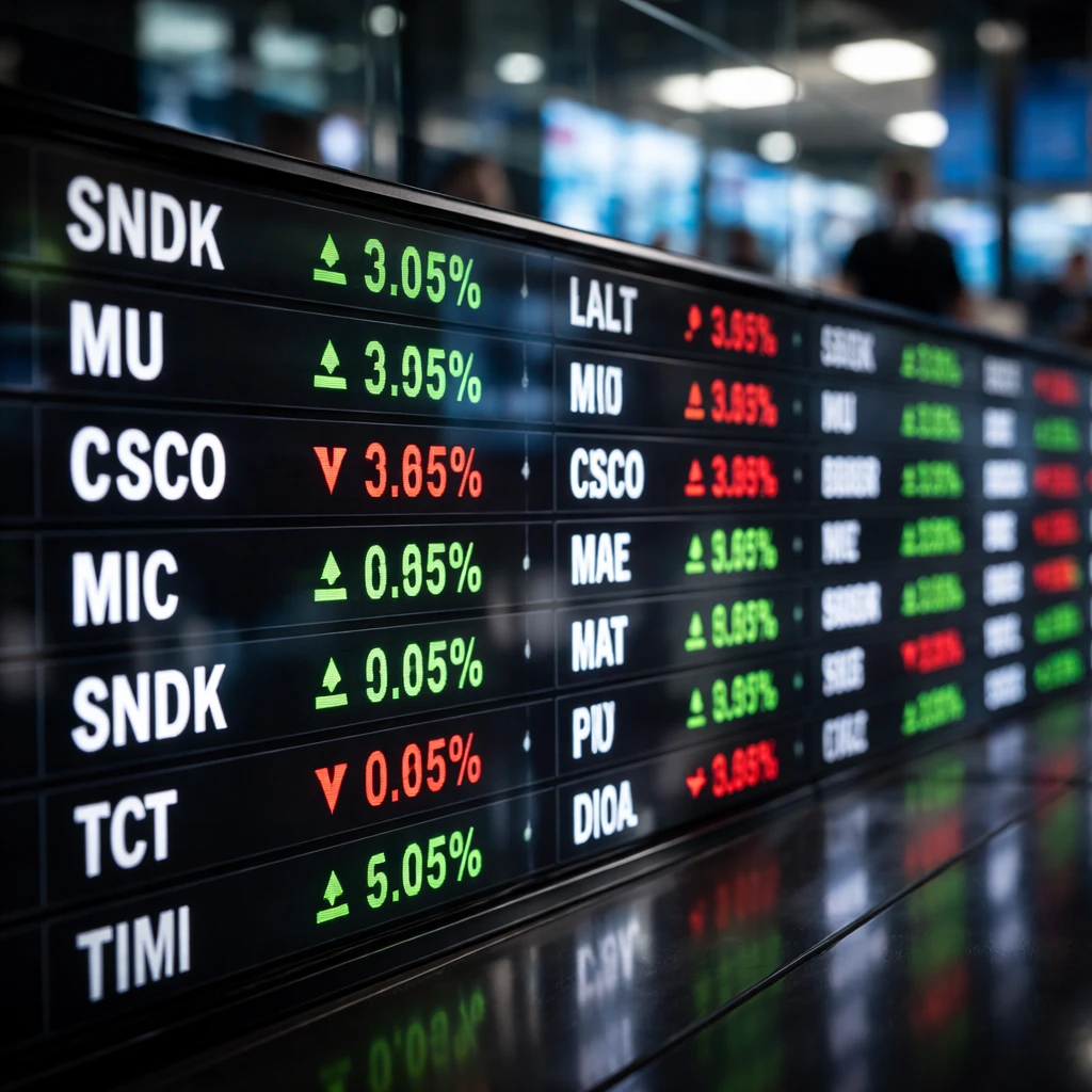Wide Swings Across Market Caps as SanDisk and Micron Advance, Cisco Slips