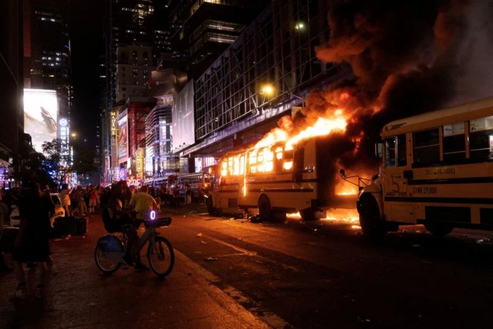 Shuttle Bus Torched as Celebrations Turn Chaotic in Midtown After Knicks Clinch Title