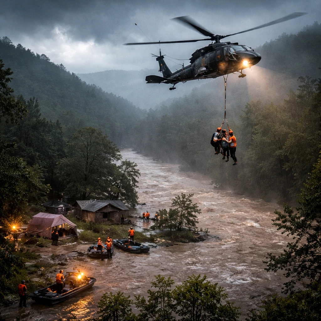 Flash Flooding Strands Hundreds Along Missouri's Black River; National Guard Conducts Airlift from Camp Taum Sauk