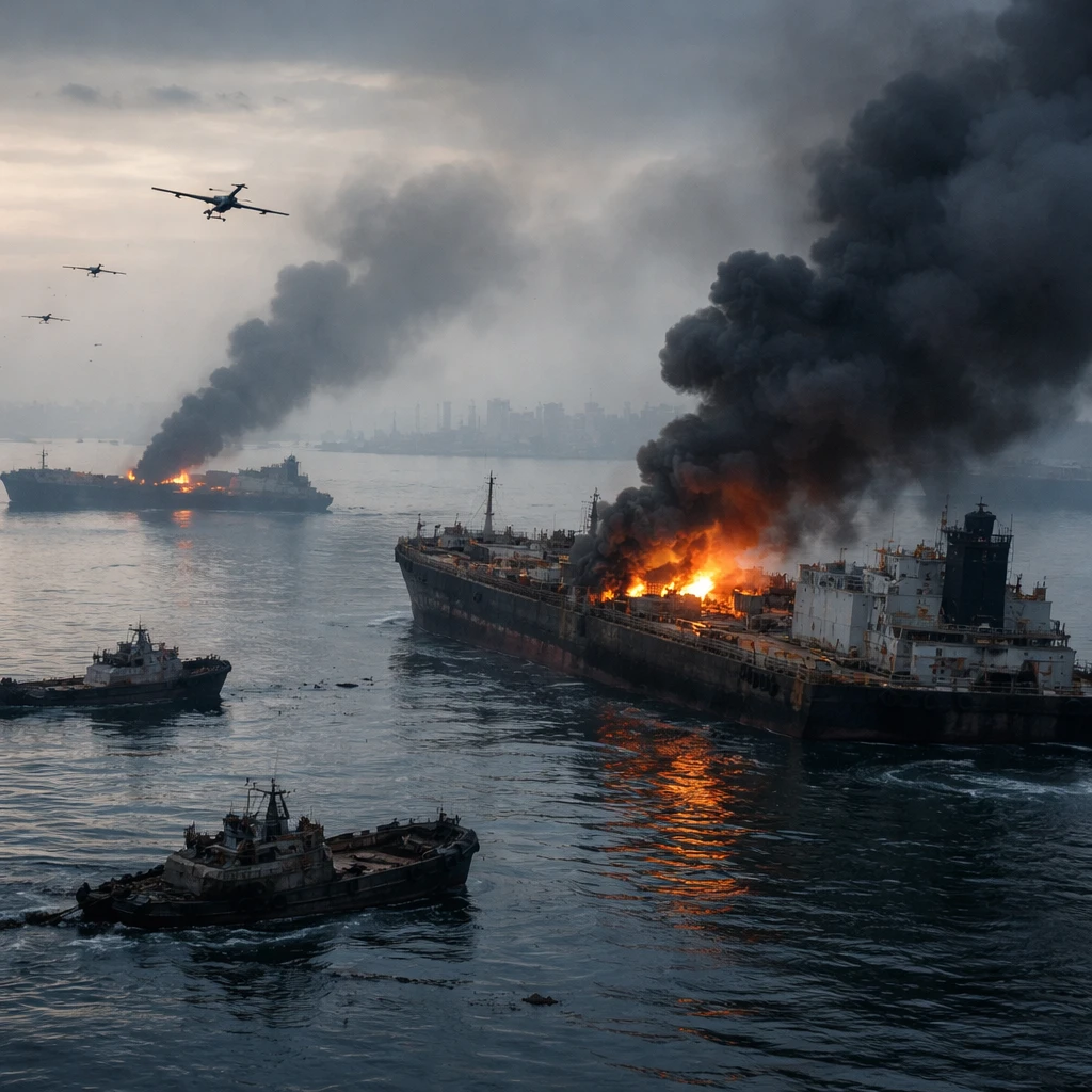 Kyiv Says Drone Strikes Hit 21 Russian Oil Tankers in Sea of Azov; Moscow Disputes Toll