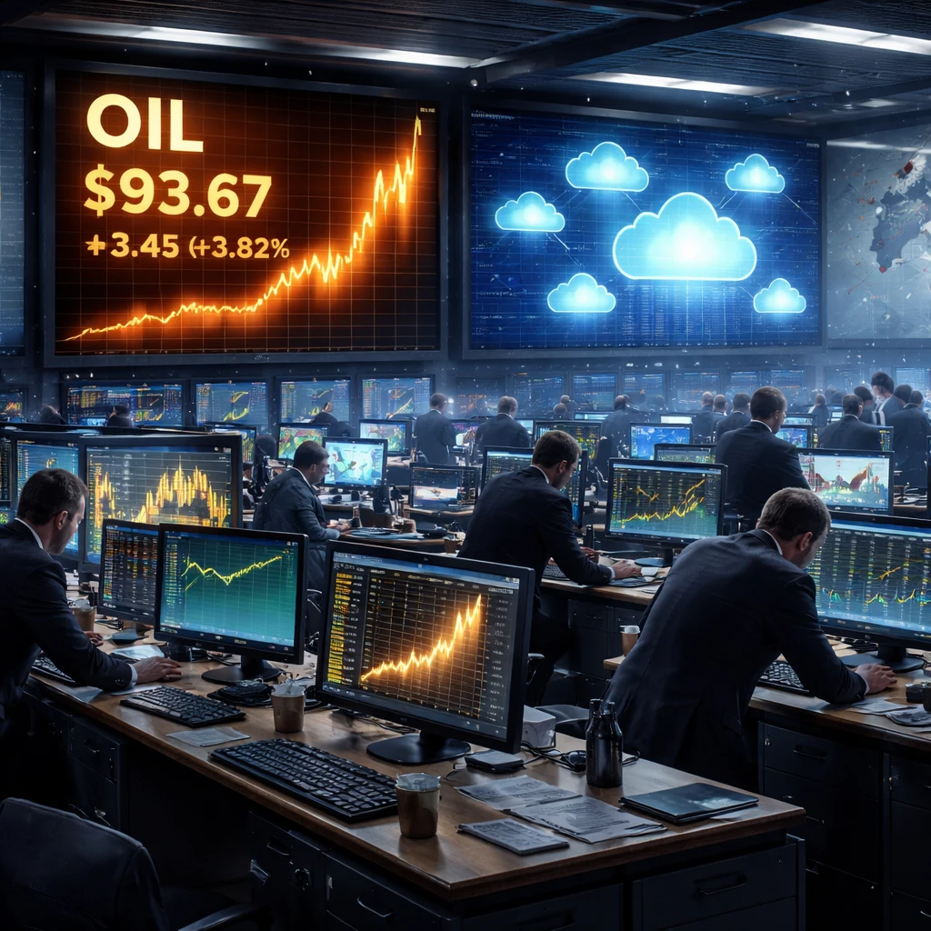 Oil squeezes, bonds slip, and software pops: a split tape at midday